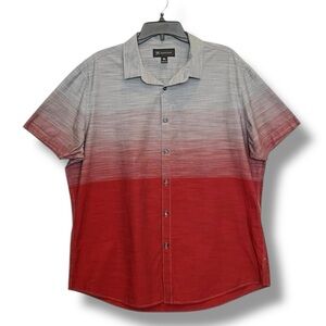 INC Men’s Gray Red Ombre Short Sleeve Button-Up Shirt – Size XL Cotton Casual